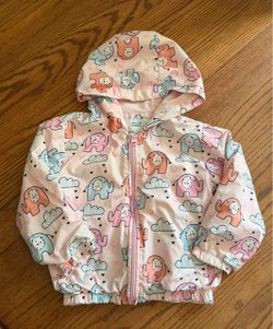 Girls Cartoon Hooded Rain Lightweight Jacket! Elephant & Clouds Design! Size 3Y Toddler!