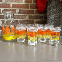 Vintage Citrus Glasses & Juice Carafe MCM