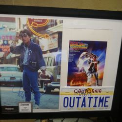 Back To The Future Michael J. Fox Signed Picture Framed (2) picture #1 18x12 picture #2 8x12  And License Plate  with COA In Person Authentics and Leg