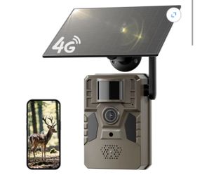 Solar Cellular Trail Camera, 4G LTE Hunting Game Camera with 2k HD, Night Vision 82FT, Motion Activated 0.2s, IP66 Waterproof for Outdoor Wildlife Det