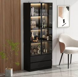 FUFU&GAGA Contemporary/Modern Black Steel Pantry W/ Wine Storage, Armoire Dresser