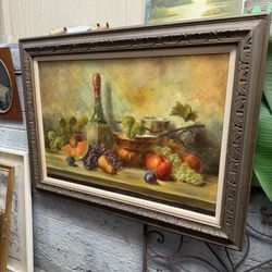 44 X 33  Beautiful Vintage Oil On Canvas Signed