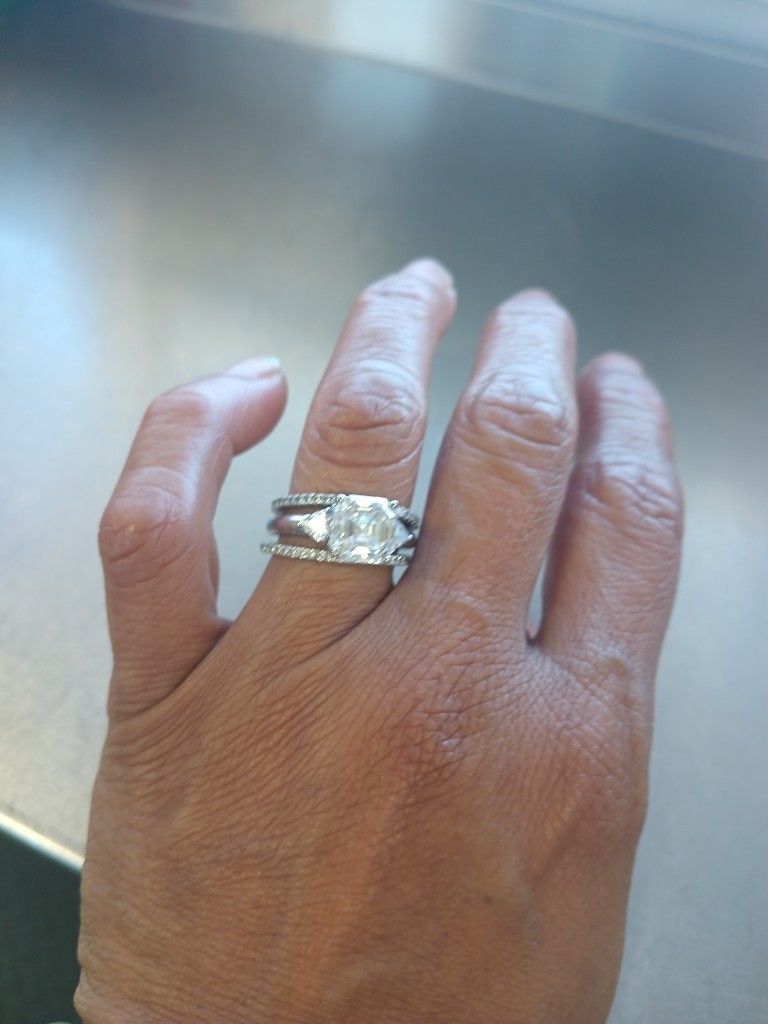 2ct Moissanite Engagement Set 925 Sterling Silver Size 6