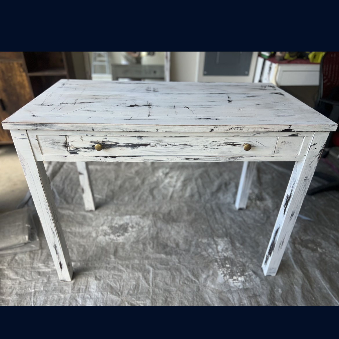 Rustic White Wooden Desk with Drawer