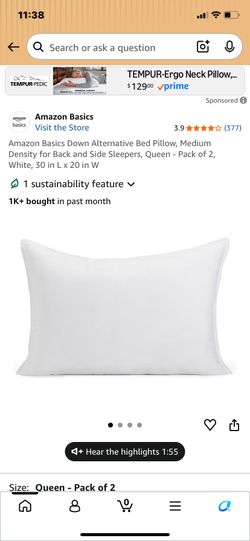 New in box 2 queen size basic down bed  pillows medium density