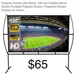 Projector Screen with Stand, 120 inch Outdoor Movie Screen, Portable Projector Screen, Projection Screen