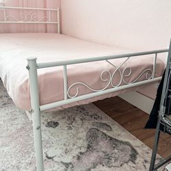 Twin Bed Metal Frame White 