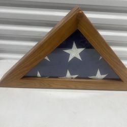 Flag Display Case American Veteran Burial Memorial Military Flag and  Holder. Used in good condition.