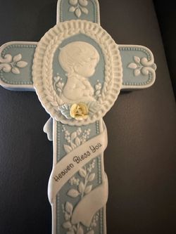 Precious Moments Heaven Bless You White Blue Boy 7” Cross 1996