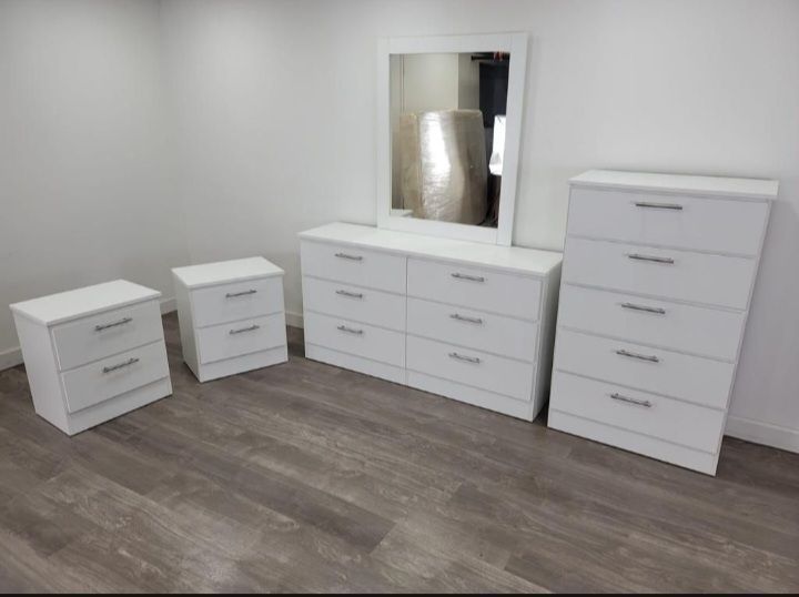 ⚫️DRESSER WITH MIRROR, CHEST AND TWO NIGHTSTANDS ⚪️ CÓMODA CON ESPEJO, GAVETERO Y DOS MESITAS DE NOCHE ⚫️
