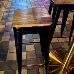 18 Lancaster distressed black/copper barstools w/removable walnut wood seat. Like new!!!