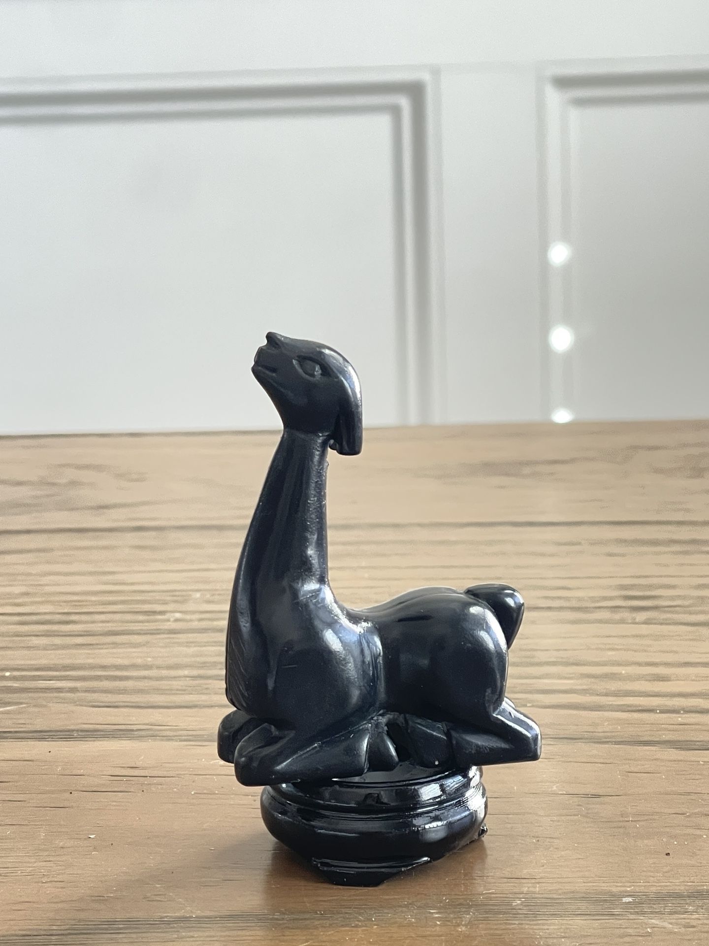 Rare Obsidian Carved Deer Figurine, Handcrafted, Symbol of Good Fortune
