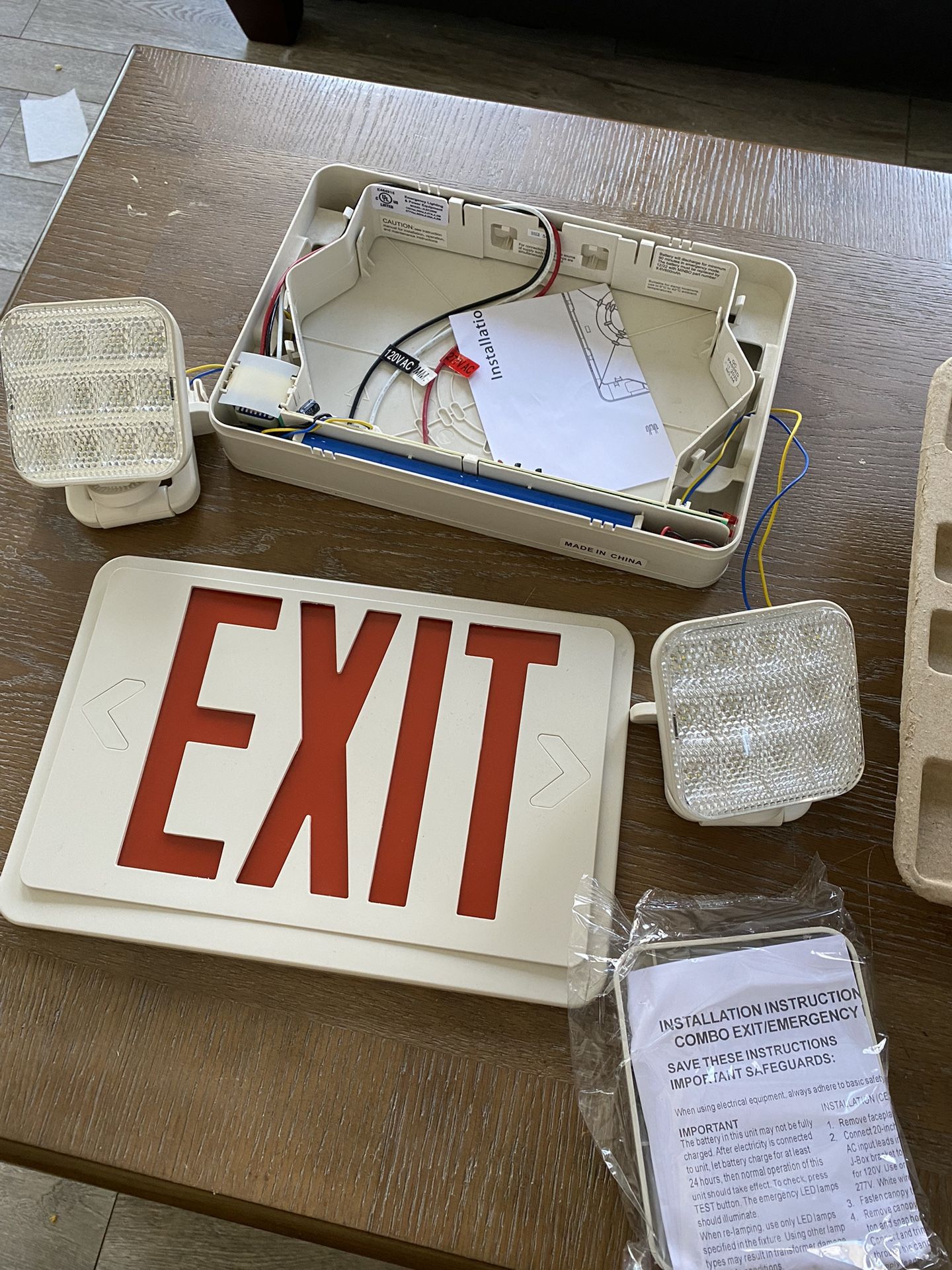 6 Total Double Sided LED Emergency EXIT Sign Two LED Flood Lights Emergency Exit Sign, Red Letters,