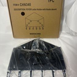 Wallniture Foyer Letter / Mail Holder With 6 Hooks Black