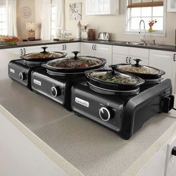 Crock-Pot Hook Up System – 3 Bases + 5 Crocks – NEW Open Box Entertaining Set