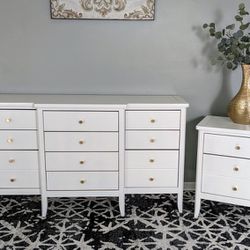 Matching Dresser and Nightstand - White - Solid Wood - Modern -  2 Piece Bedroom Set
