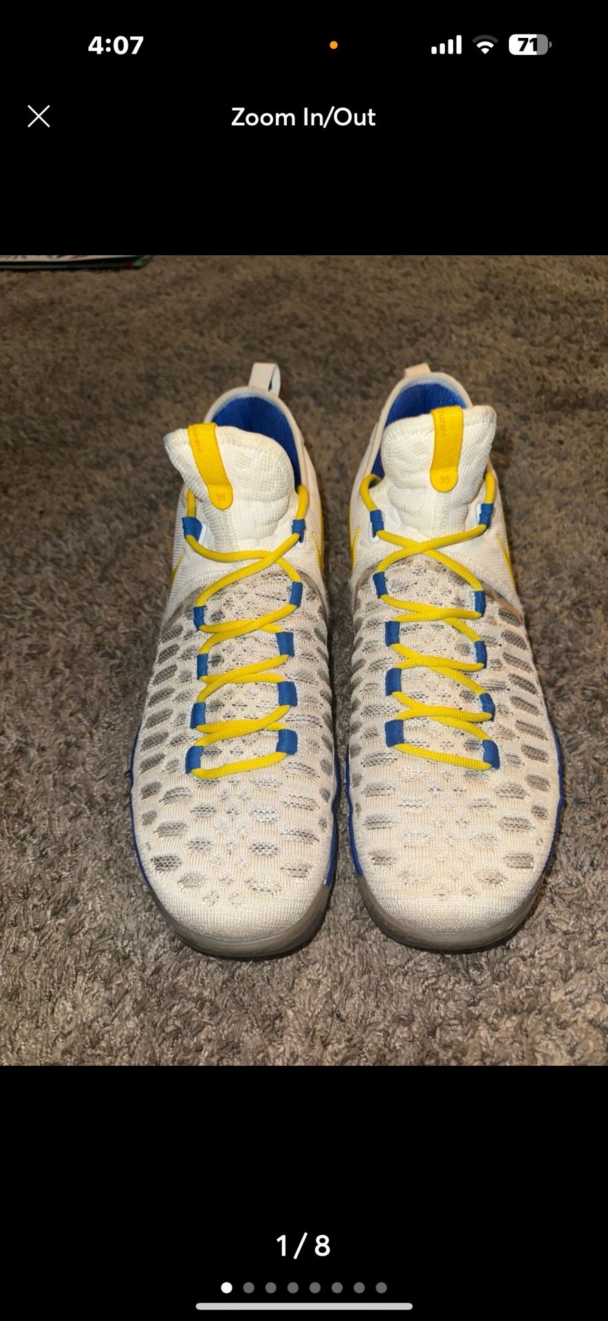KD Men’s Size 13 White, Royal & Gold