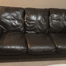 Brown Leather Sofa and Loveseat