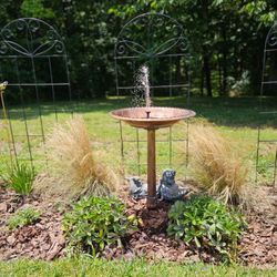 Polyresin Antique Outdoor Bronze Garden Bird Bath and Solar Powered Round Pond Fountain Combo Set