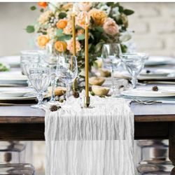 Ivory Cheesecloth Table Runner 10ft, Gauze Boho Rustic Table Runners for Wedding Birthday Party Baby Shower Decorations（35x120 Inches）$5 each 6 availa