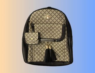 Black Diamond Patterned Bee Backpack With Small Wallet
