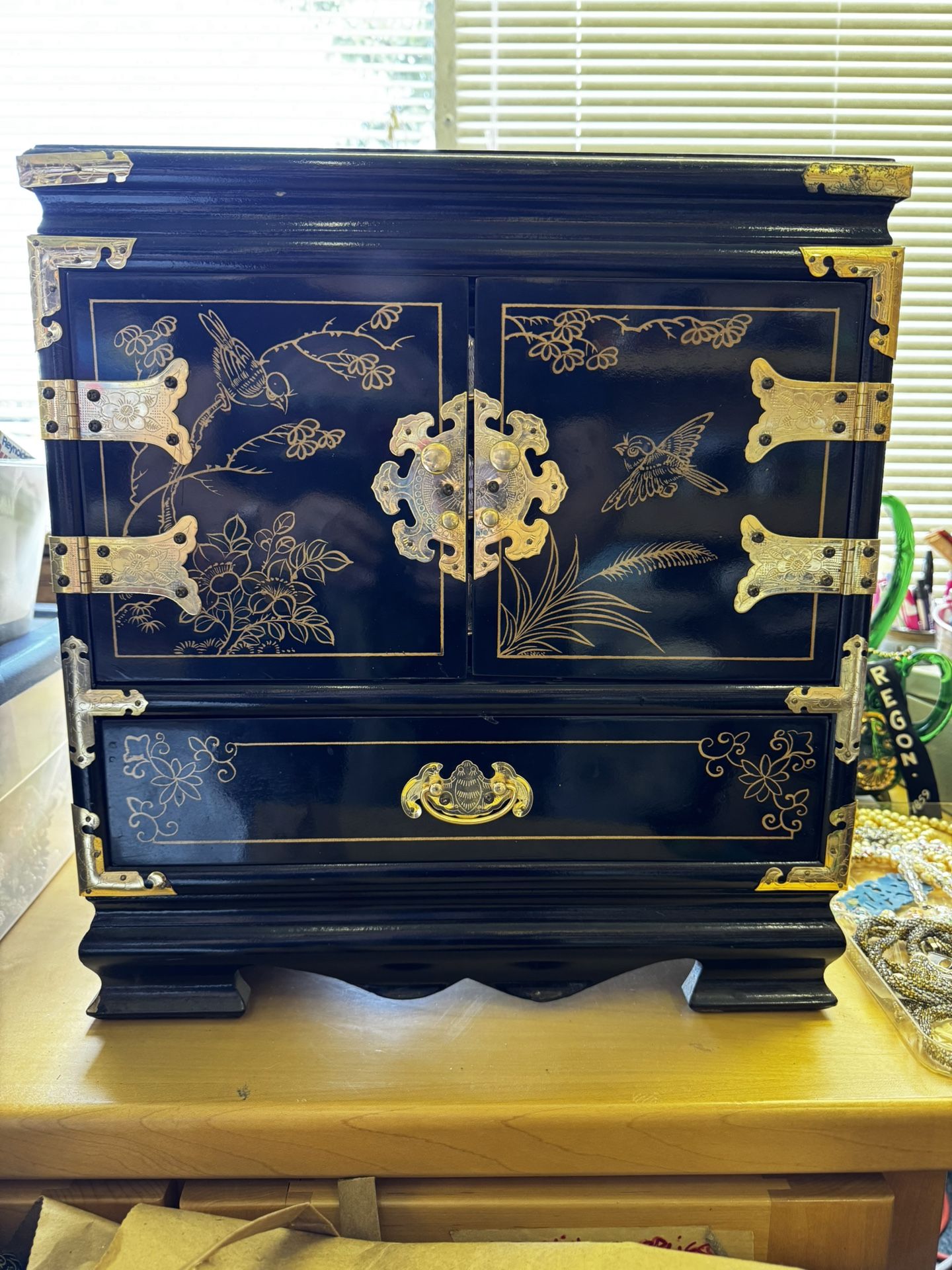 Vintage Black Lacquer Jewelry Cabinet Taiwan