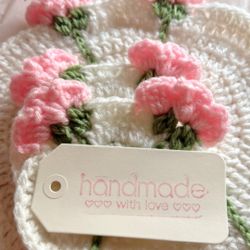 Floral Crochet Kids Coasters - Pink and White