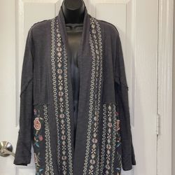 Caite brand gray jacket with floral embroidery