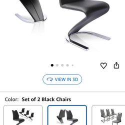 Mermaid Dining Chairs Set of 2, Modern Kitchen Dining Room Armless Upholstered Chairs in PU Leather Cushion Seat and Sturdy Metal Legs (2 Black) #B32