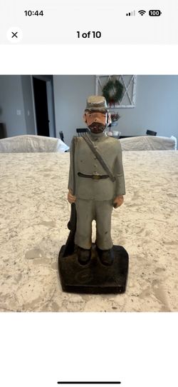 Vintage Cast Iron Confederate Civil War Soldier Door Stop All Original 7.5 Inch
