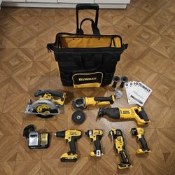 New and Like-New Dewalt Tools: Saws, Drills, Batteries, Charger, Grinder, Rolling Bag