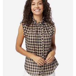 Pendleton sleeveless blouse with ruffle details. Country western or cottagecore 
