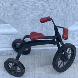 Vintage Hand Crafted Metal Wrought Iron Wood Tricycle Miniature Toy Doll Decor