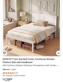 Twin size bed frame white wooden farmhouse style