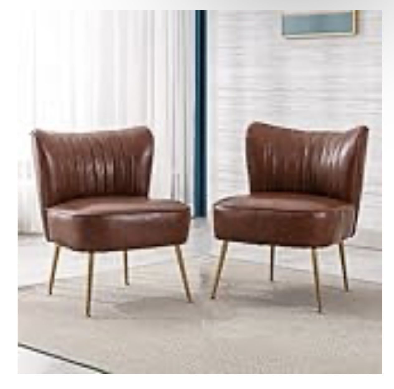 Modern Accent Chair Set of 2 Chair with Gold Legs Wingback Side Chair for Living Room Bedroom Entryway Small Corner Chair for Space Sav