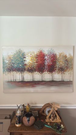 Colorful Abstract Tree Painting 46"W
