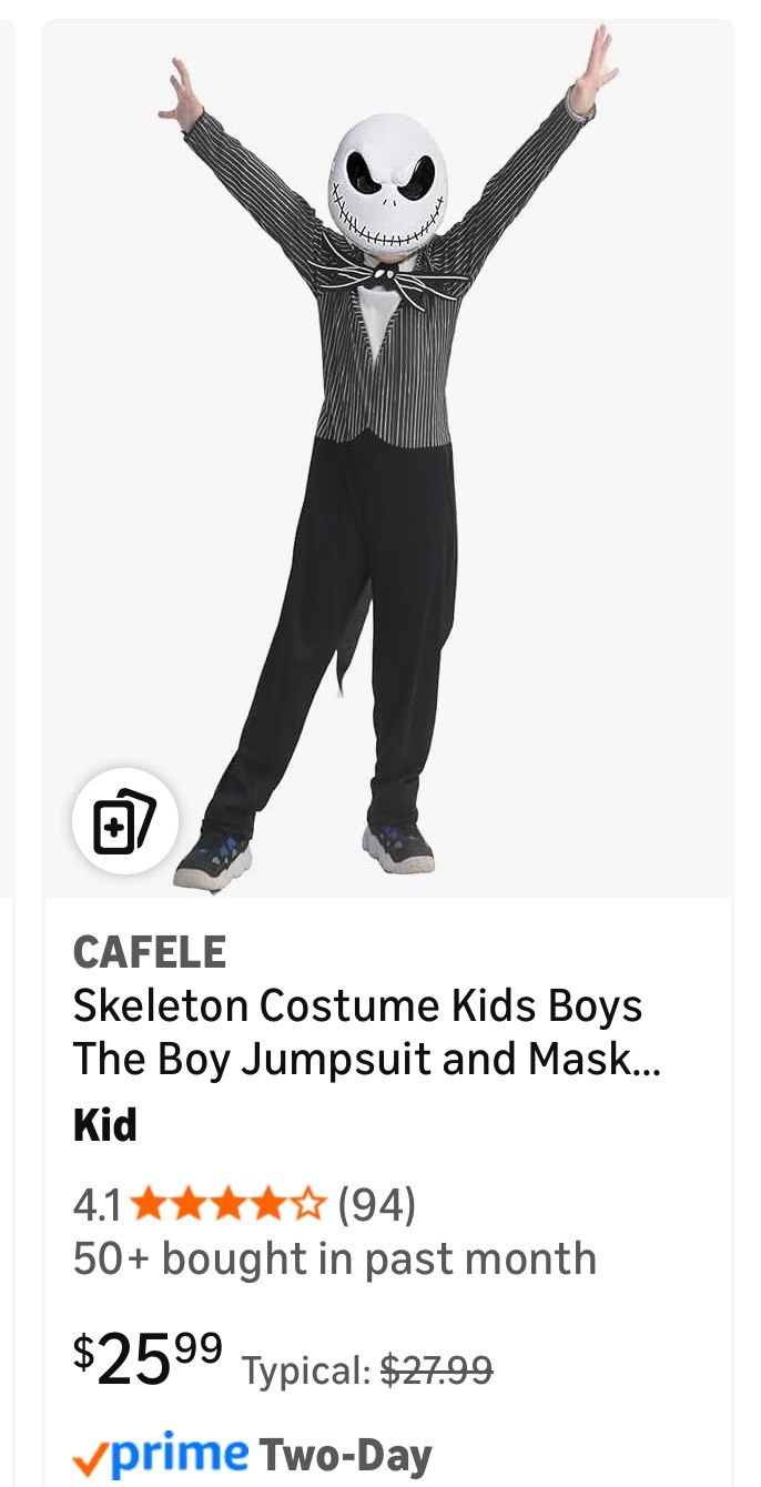 Kids Jack Skellington Costume With Mask