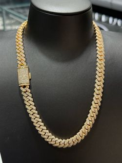 New 12mm Diamond Cuban Chain 20 inch 14k Yellow Gold