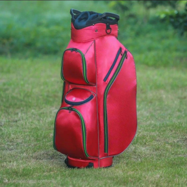 15-Way Golf Cart Bag With Cooler, Shoe Pocket, Rain Hood & Putter Well (Red)