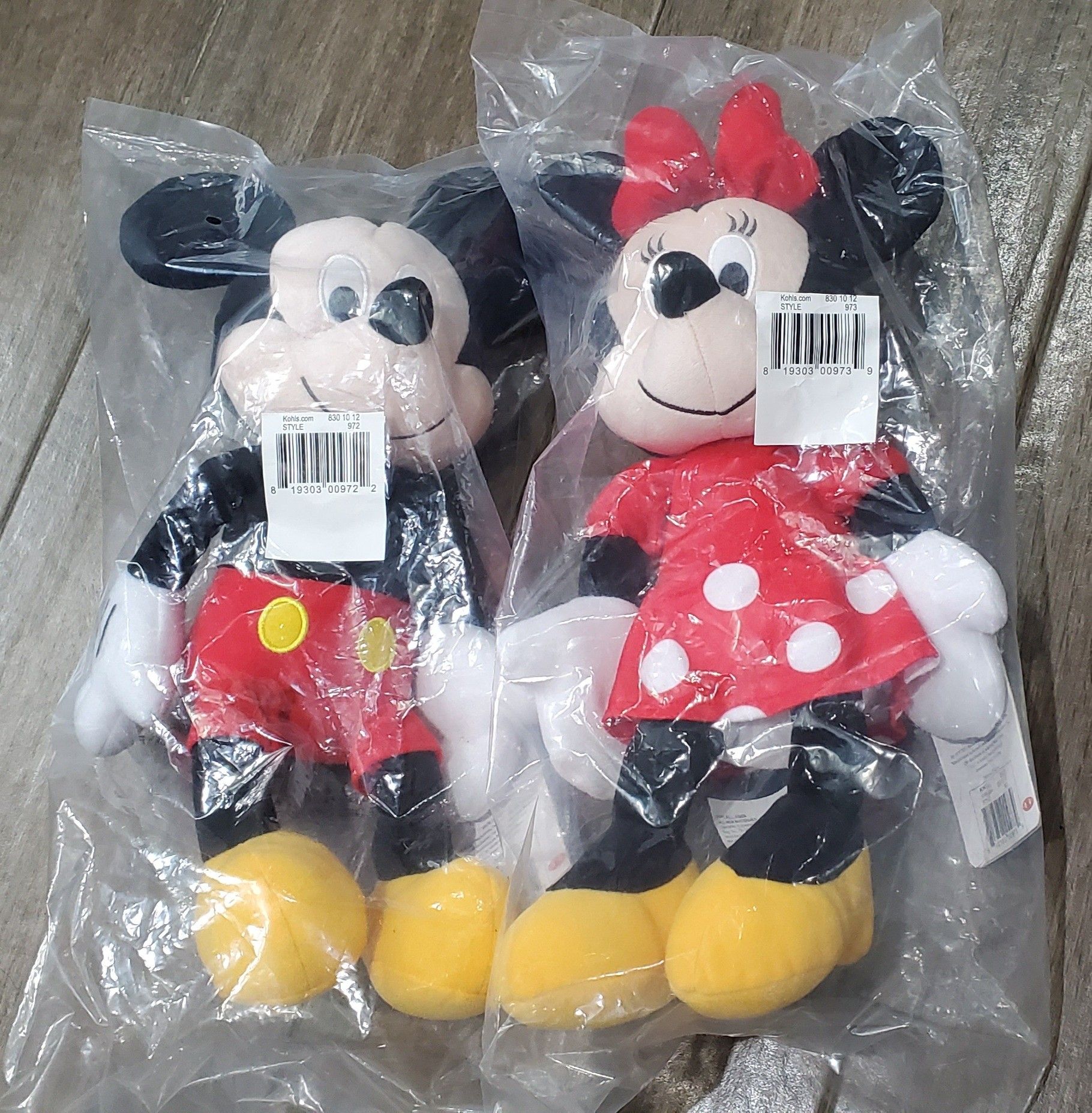 Mickey Mouse and Minnie Mouse Kohl's Cares Stuffed Plush 14" Figures