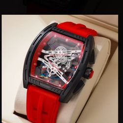Brand New Men’s Red skeleton style face watch