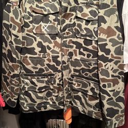 Men's The Hundreds Camo Green Cotton Jacket Full Zip Bomber Big Logo Size XXL