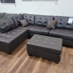 Brand New Espresso Color Faux Leather Sectional Sofa +Ottoman (New In Box) 