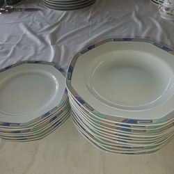 Christopher Stuart Y0002 Southwest pattern octagon fine china 19pc set 11 large bowls 8 salad plates A84Z061