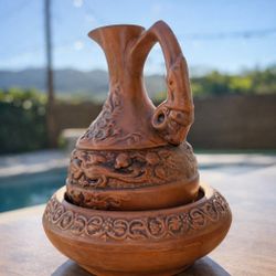 HAND-CARVED CLAY / CERAMIC PITCHER (DECORATIVE)