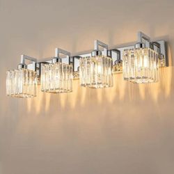 0669: NEW Modern Bathroom Vanity Light 4-Lights Chrome Crystal Wall Lamp Bathroom Modern Crystal Vanity Lighting