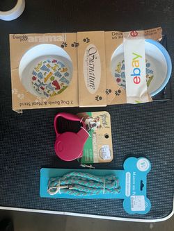Dog Bowls, Retractable Leash & Braided Leash Bundle