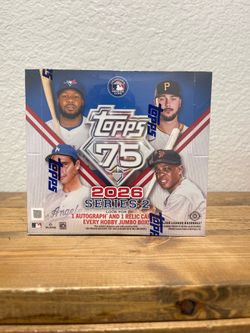 New Topps 2026 Series 2 baseball card display box. Each hobby jumbo box has 1 autograph and 1 relic card. Each box has 40 cards.