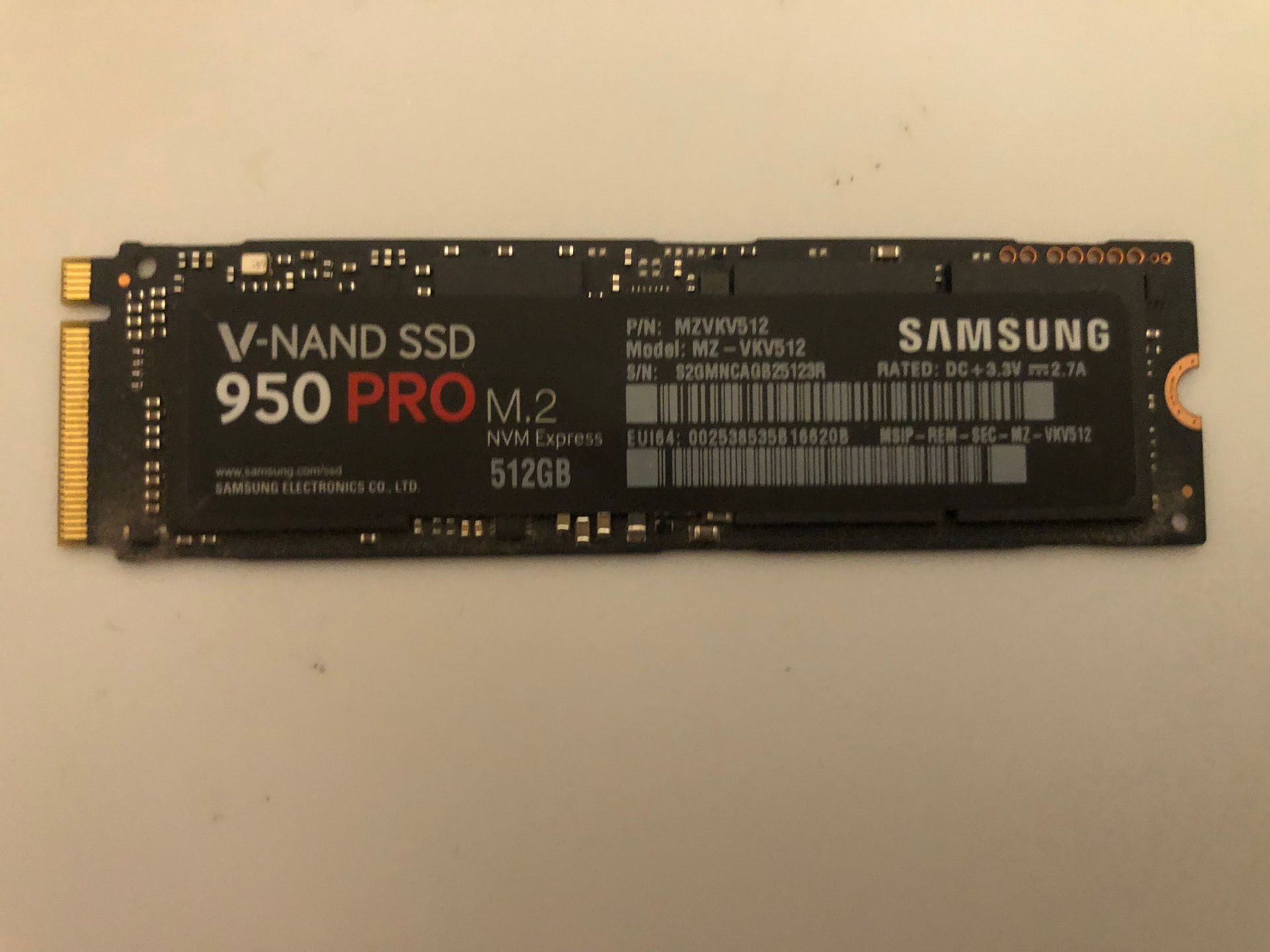 Samsung 950 Pro 512GB M.2 NVME Hard Drive