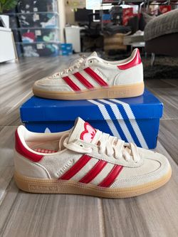 Women's Adidas Handball Spezial SE Shoes - Cream Scarlet Pink Hearts - Size 6.5, 7.5, 9.5